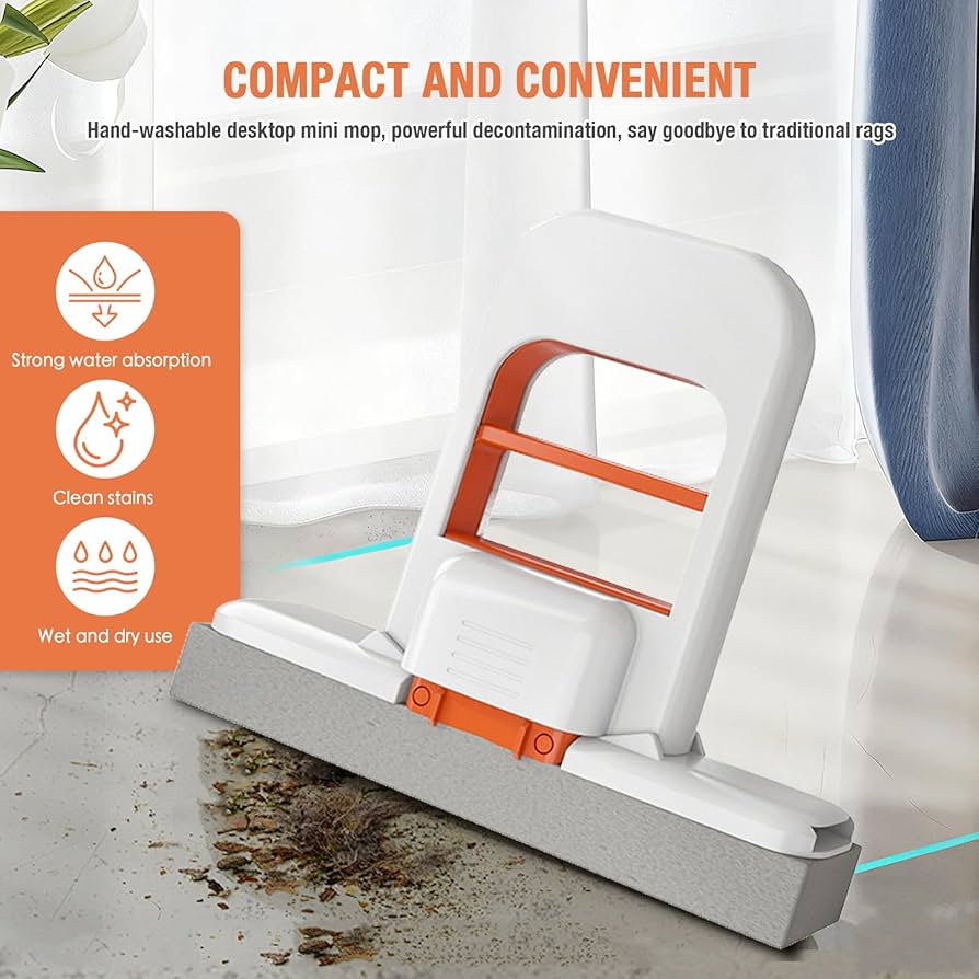 Foldable Mini Mop With Box | Portable Desktop Wet & Dry Cleaning Mop | Self‑Squeezing Mop for Kitchen, Bathroom, Car & Glass